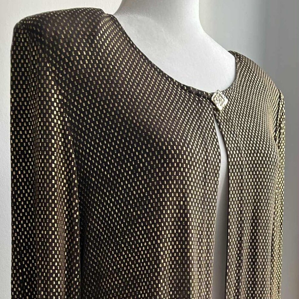 Ribkoff Trends Brown & Gold Knit Duster Jacket with Loop-Neck Button – US 10